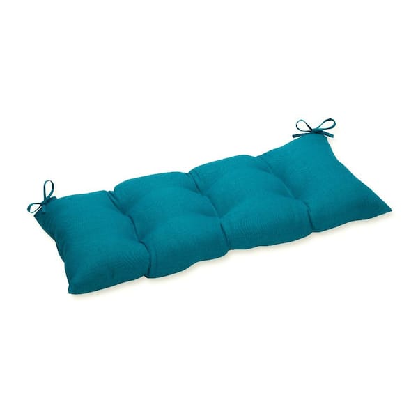 Pillow Perfect Solid Rectangular Outdoor Bench Cushion in Blue