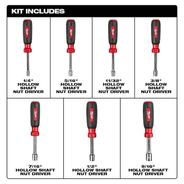 7-Piece SAE Hollow Shaft Nut Driver Set