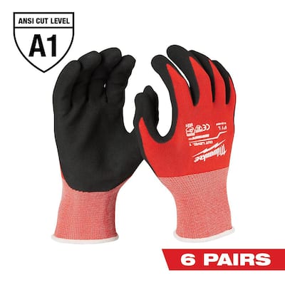 Large Red Nitrile Level 1 Cut Resistant Dipped Work Gloves (6-Pack)
