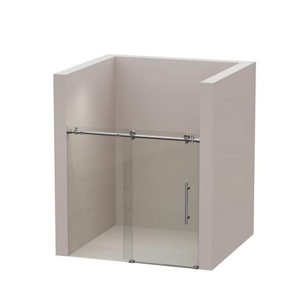56-60 in. W x 56.8 in. H Frameless Sliding Tub Door in Silver with 5/16 in. Clear Tempered Glass