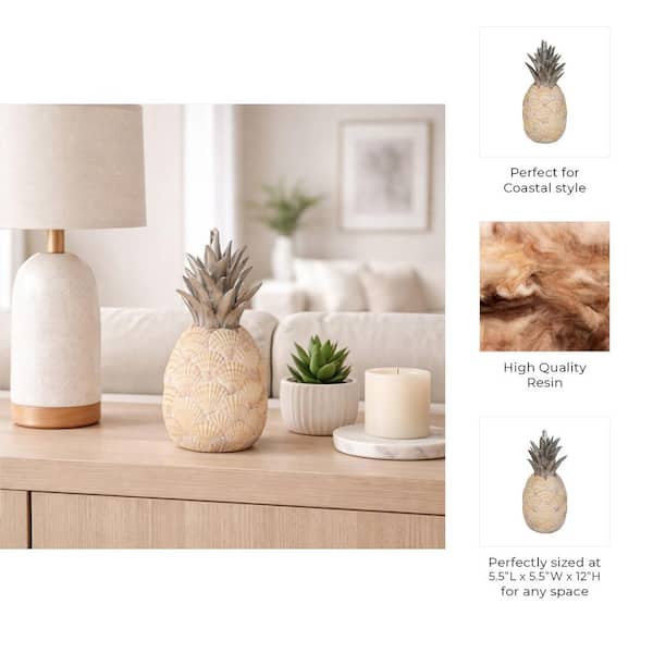 テラリウムセット 真鍮・ガラス製 沖縄の砂付 Liv & Skye Ivory 5 in. x 12 in. Resin Seashell Pineapple Sculpture