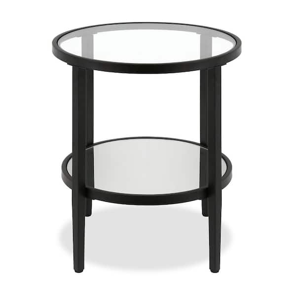 Hera 20 in. Blackened Bronze Round Glass Top End Table
