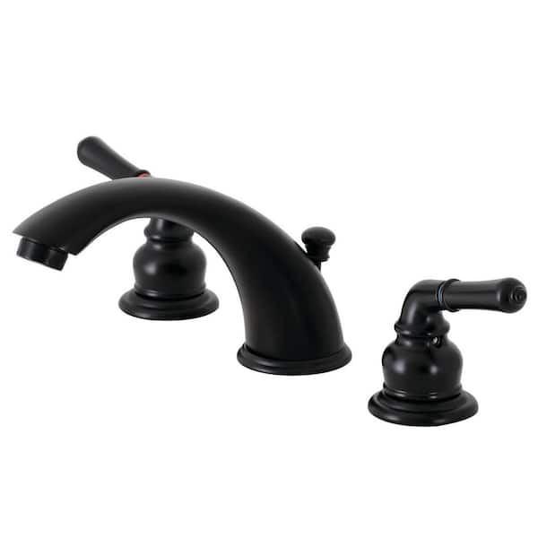 Kingston Brass Magellan 8 in. Widespread 2-Handle Bathroom Faucets with Plastic Pop-Up in Matte Black