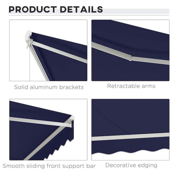Outsunny 10 ft. x 12 ft. Dark Blue Rectangle Retractable Sunshade