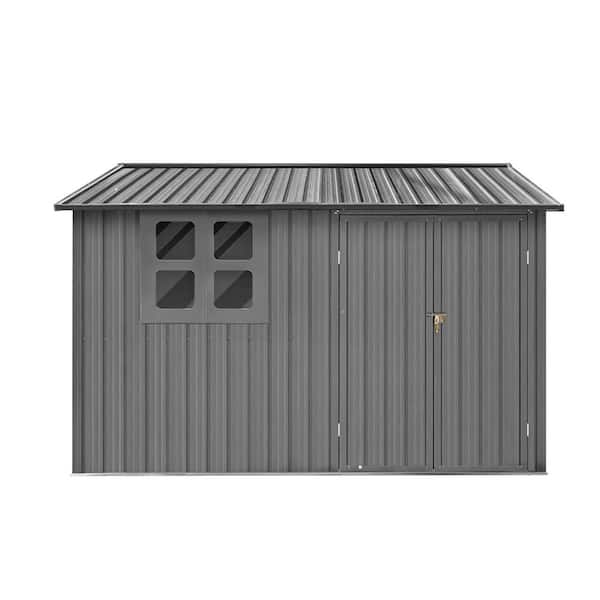 Zeus & Ruta 6 ft. W x 8 ft. D Gray Metal Outdoor Storage Shed, Garden Sheds with Window, for Garden Tools, Equipment (48 sq. ft. )
