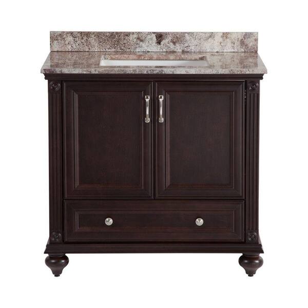 Home Decorators Collection Annakin 36 in. W x 34 in. H x 22 in. D Bath Vanity in Chocolate with Stone Effects Vanity Top in Avalon