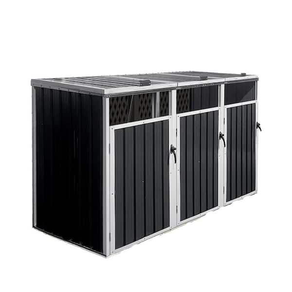 7 ft. W x 3 ft. D Metal Bin Shed with Three Door (21 sq. ft. )Floor Not included