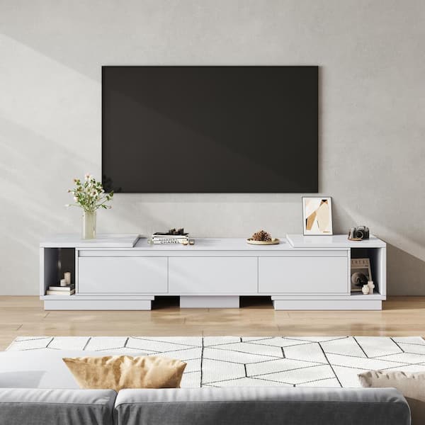 White Rectangular Media Console TV Stand Entertainment Center Fits TV's up to 120 in. with Adjustable Length