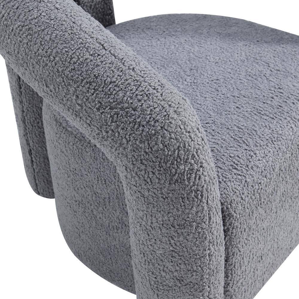 Gray Boucle Barrel Accent Chair with Pine Wood Frame