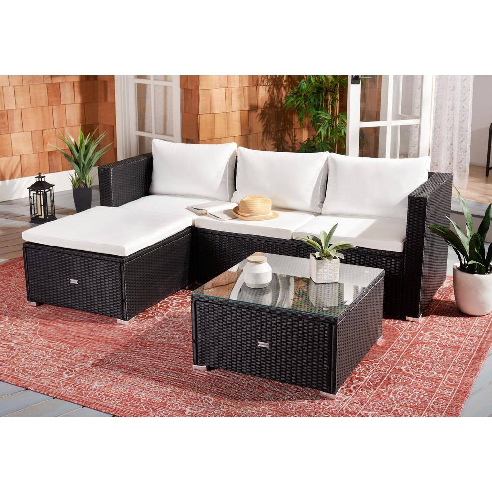 Transitional 3-Person Beige and Black Outdoor Conversation Set