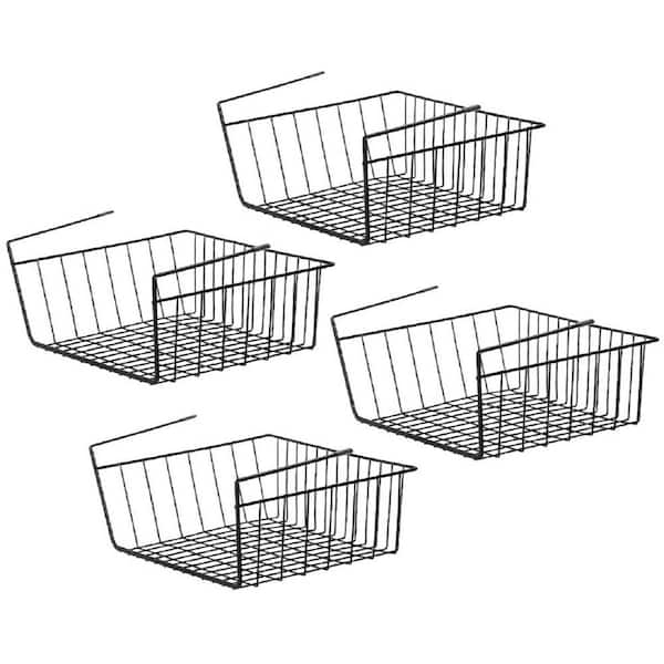 Hanging Under Cabinet Shelf Basket (4 Pack) - HR014, Black-4 Packs