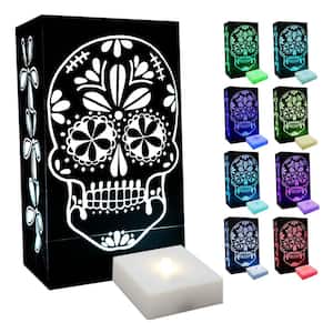 10 in. LED Battery Operated LumaLite Luminaria Kit- Color Changing Sugar Skull Halloween Pathway Lights (6-Count)