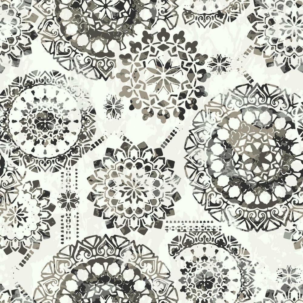 Black and White Bohemian Medallion Peel and Stick Wallpaper