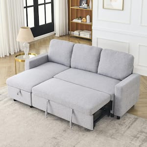 78.5 in. Gray Modern Linen Full Size Reversible Sleeper Sofa Bed with Storage Chaise