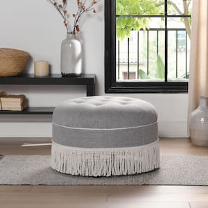 Gray Polyester Round Accent Ottoman