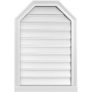 22 in. x 32 in. Octagonal Top Surface Mount PVC Gable Vent: Functional with Brickmould Sill Frame