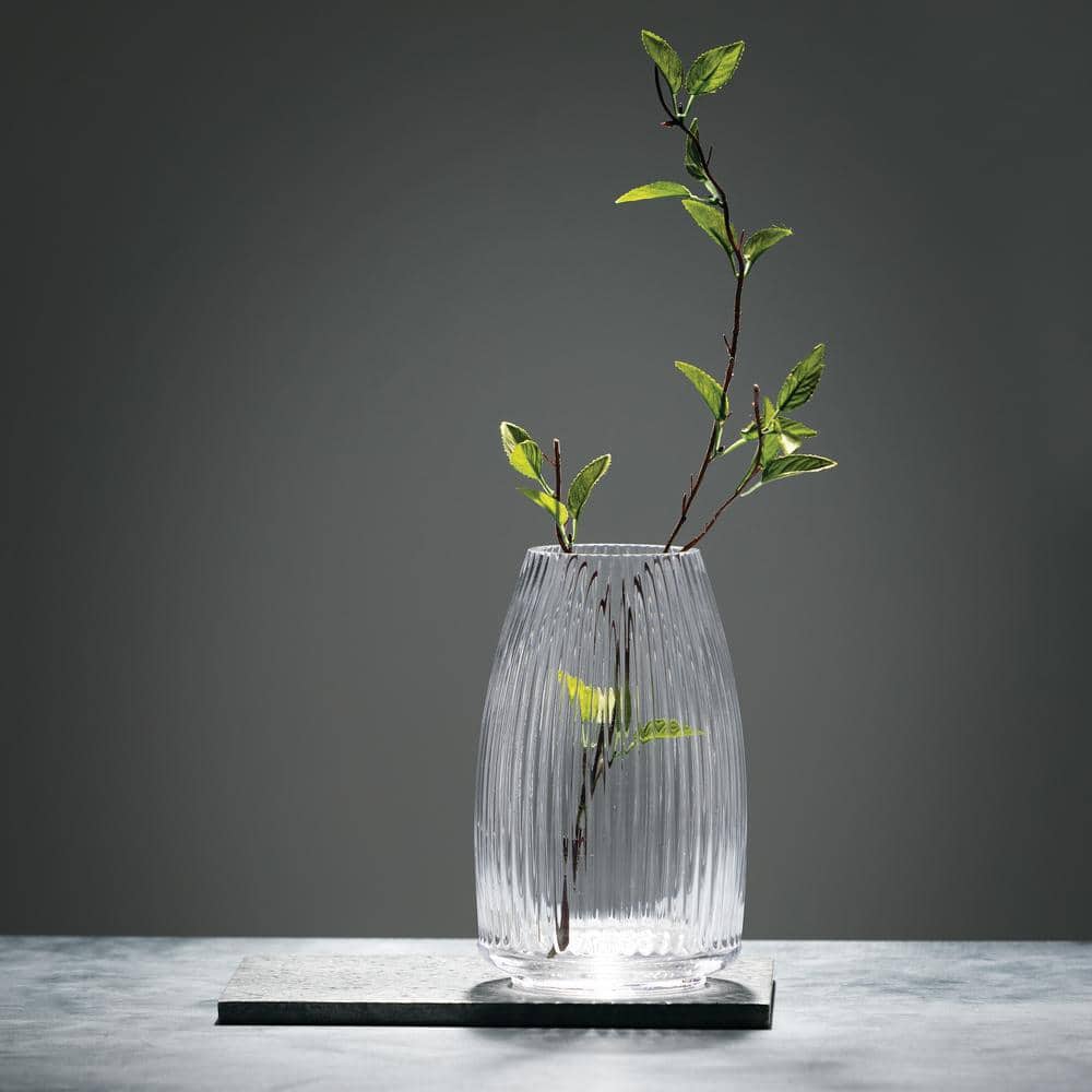 Elegant Clear Ribbed Glass Decorative Table Vase, 8"