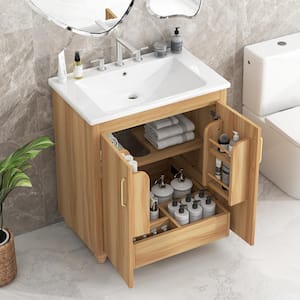 30 in. W x 18 in. D x 34 in. H Single Sink Bath Vanity in Natural with White Ceramic Top