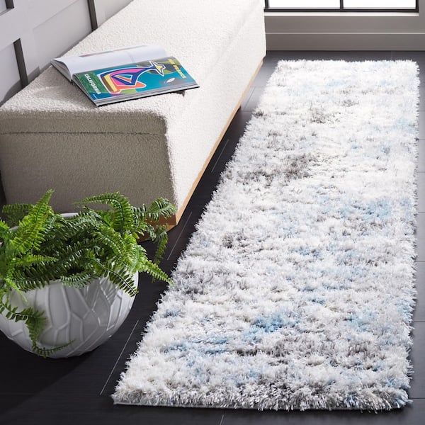 Lindsay Shag 2 ft. x 8 ft. Gray/Blue Ivory Patchy Abstract Runner Rug