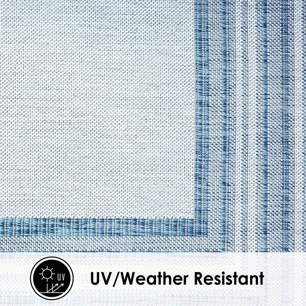 Blue and Ivory Striped Synthetic Indoor/Outdoor Area Rug