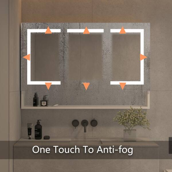 WELLFOR V3 48-in x 32-in Lighted LED Fog Free Surface/Recessed Mount Silver Mirrored Soft Close Medicine Cabinet