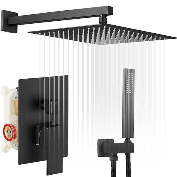 BWE 2-Spray Single Handle Wall Mount Handheld Shower Head 1.8 GPM Shower Faucet with Rain Shower Head in Matte Black