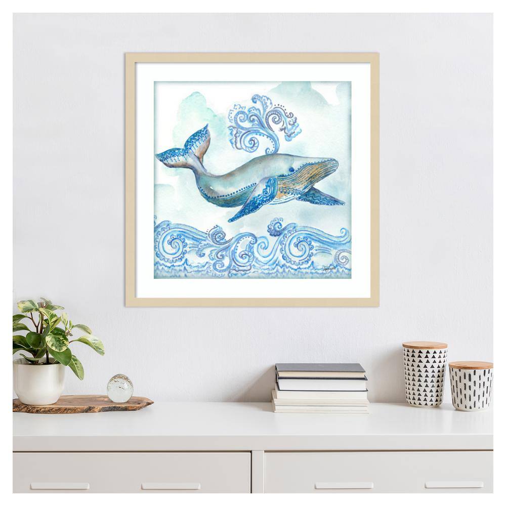 Boho Shells II Whale Framed Graphic Art in Natural Wood