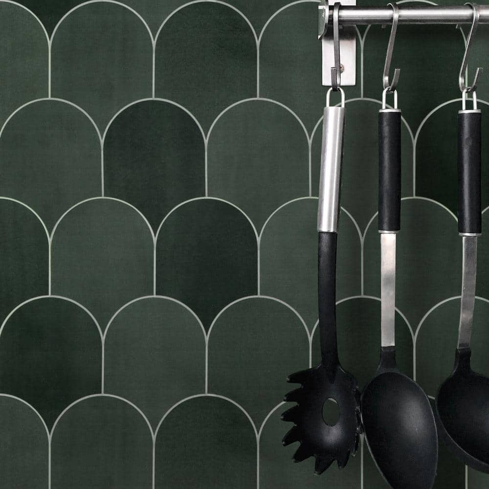 Green Fish Scale Stone Composite Peel & Stick Mosaic Tile