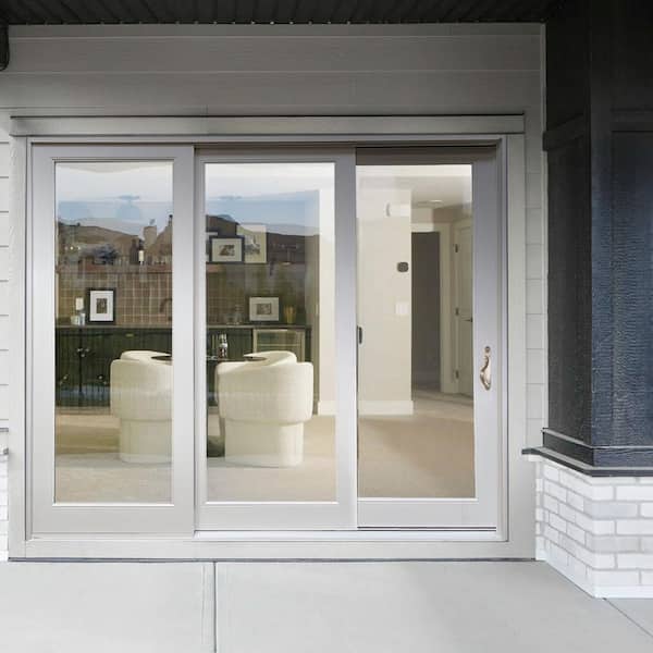 108 in. x 96 in. White Right Hand Fiberglass Full Lite LoE Glass Stacking Sliding Patio Door