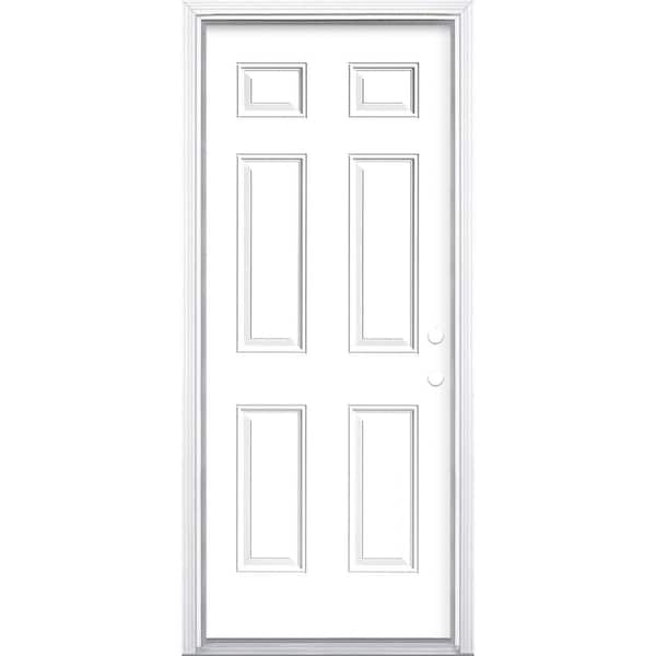 Masonite 32 in. x 80 in. 6-Panel Left Hand Inswing Painted Steel Prehung Front Exterior Door with Brickmold