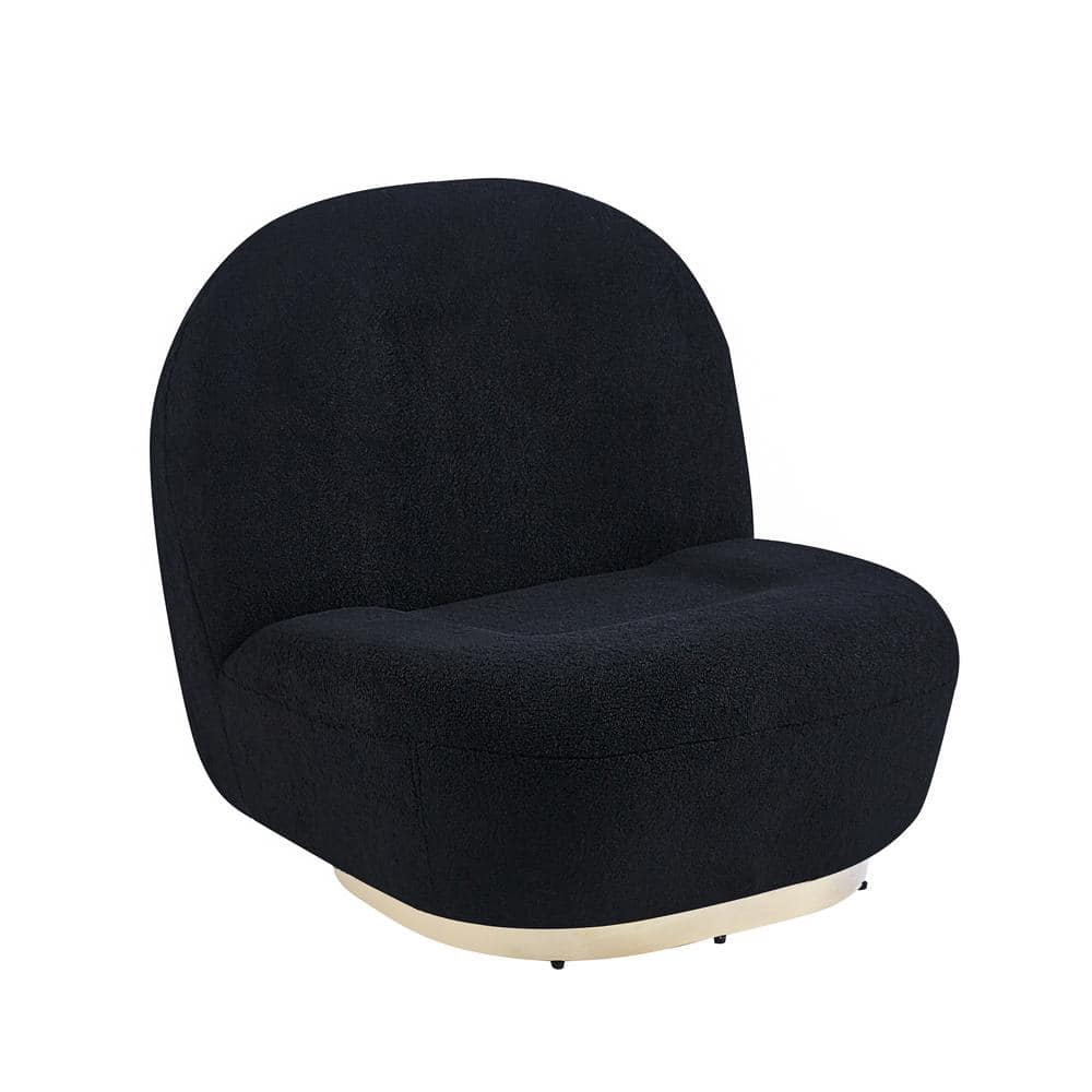 Modern Black Polyester Velvet Swivel Barrel Chair with Gold Finish