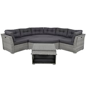 Grey Wicker Outdoor Patio Sectional Daybed Seating Group with Cushions and Center Table for Patio, Lawn, Backyard, Pool