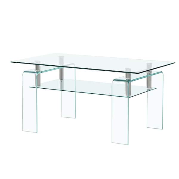 STICKON 39.4 in.Clear Rectangle Glass Coffee Table
