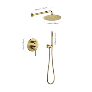Wall Mounted Shower System with handheld and single function rain shower head, with Pressure 10", in Brushed Gold