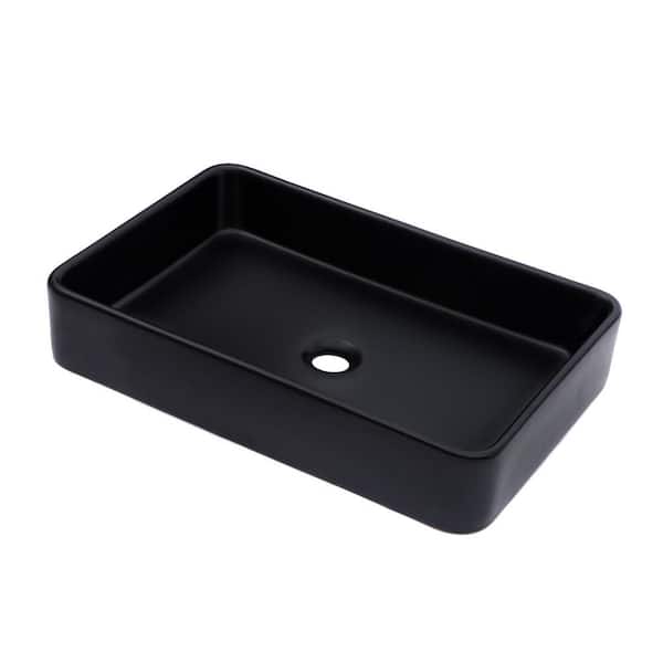 Zeus & Ruta 24 in. L x 16 in. W Black Ceramic Rectangular Vessel Bathroom Sink without Faucet and Drain