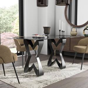 Latonia Clear and Black Glass Top 58 in. Double Pedestal Dining Table (Seats 6)