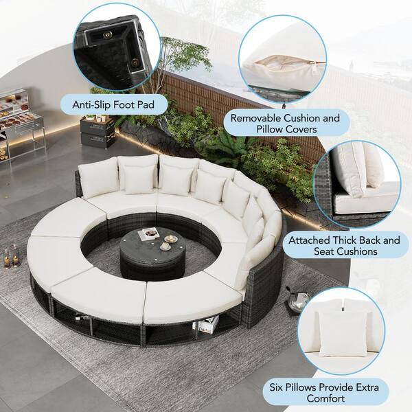 Sudzendf 9-Piece Wicker Outdoor Circular Sofa Lounge Sudzendf 9-Piece Wicker Outdoor Circular Sofa Lounge