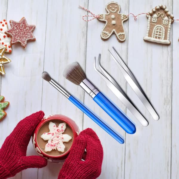 15-Piece Cake Decorating Tool Set with Brushes, Needles, and Tweezers for Fondant and Cookie Decorations (Blue)