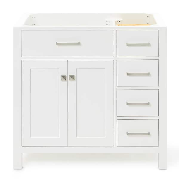 Bristol 36 in. W x 21.5 in. D x 34.5 in. H Freestanding Bath Vanity Cabinet without Top in White