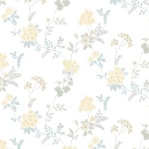 Fern Floral Turquoise, Yellow & Blue Vinyl Wallpaper (Covers 55 sq. ft.)