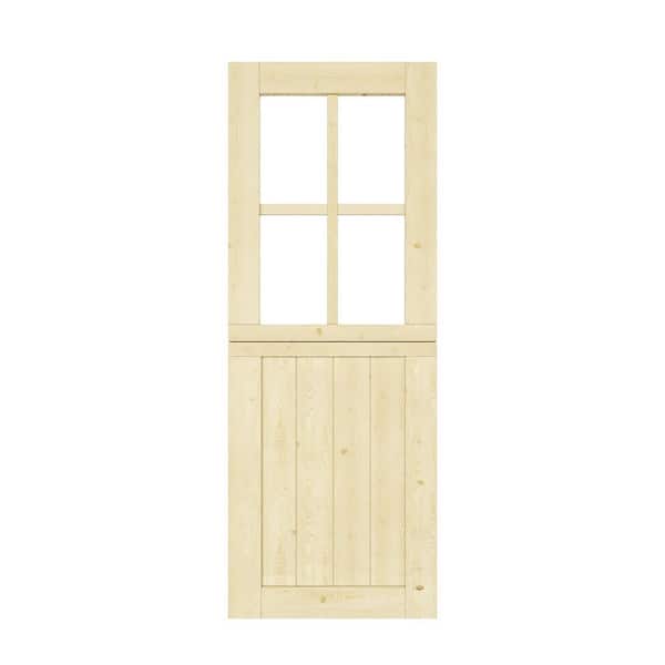 30 in. x 80 in. Solid Pine Universal 4-Lite Clear Glass Unfinished Dutch Door Design Wood Front Door Slab