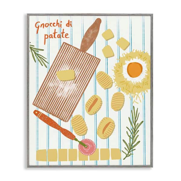 Stupell Industries Gnocchi & Patate Meal by Jo Reid Gray Framed Food Giclee Art Print 14 in. x 11 in.