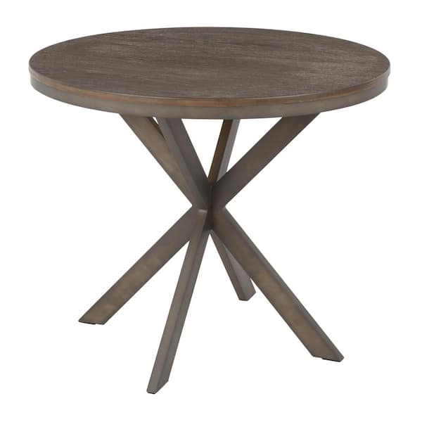 Lumisource X Pedestal Industrial Dinette Table in Antique Metal and Espresso Wood - 1-Piece