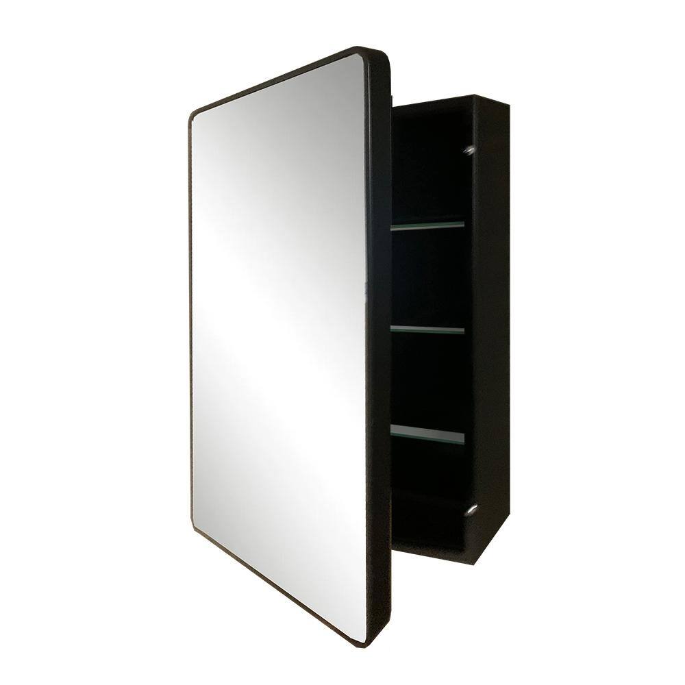 Matte Black Rectangular Metal Medicine Cabinet with Glass Shelves