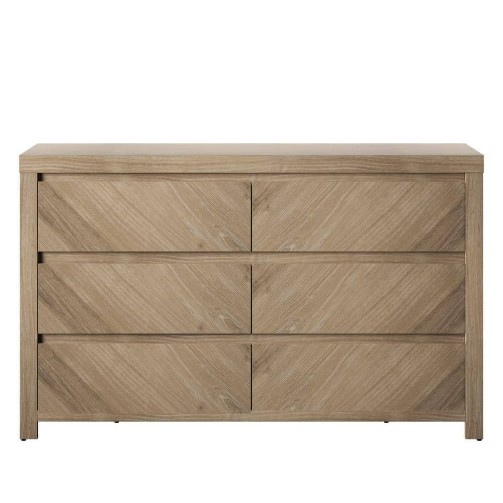 Twin Star Home 6-Drawer Natural Oak Bedroom Dresser (32 in. H x 52 in. W x 15.5 in. D)