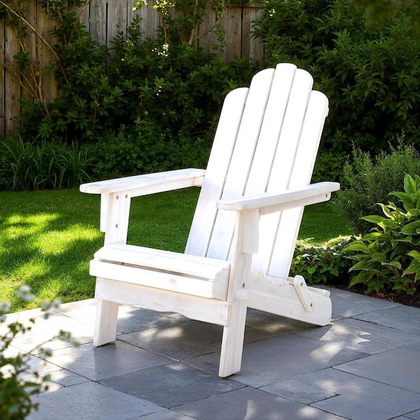 Walker Edison Furniture Company White Wash Outdoor Patio Wood Adirondack Chair