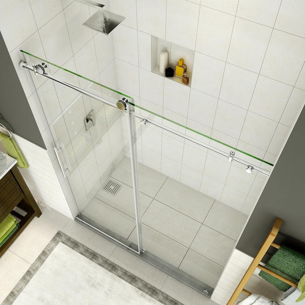 Coraline 76" Frameless Sliding Shower Door with Clear Glass and Chrome Finish