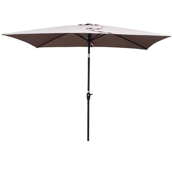 Sudzendf 6 ft. x 9 ft. Aluminum Market Patio Umbrella in Mushroom with Crank and Push Button Tilt