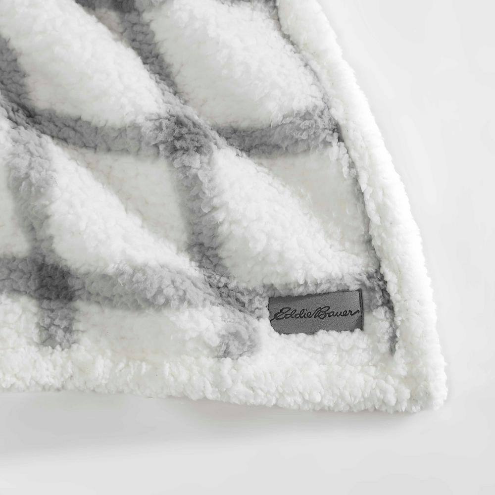 Gray and White Plaid Reversible Sherpa Throw Blanket