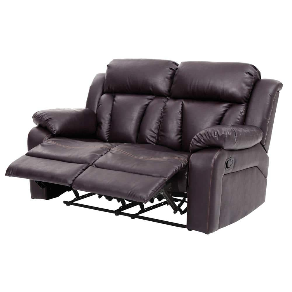 62 in. W 2 Seats Padded Flared Arm Faux Leather Rectangle Modern Handle Mechanism Reclining Loveseat in Dark Brown -  ANGELES HOME, MAG9257-LS-DBR